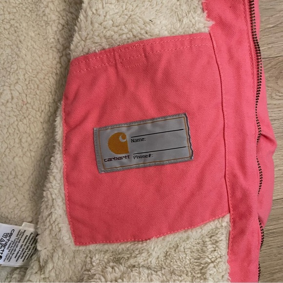 Carhartt Youth M 10-12 Coat Duck Canvas Girls Sherpa Lined Hooded Jacket Pink - Picture 6 of 13